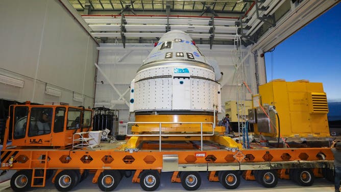 Boeing's Starliner spacecraft on a trailer