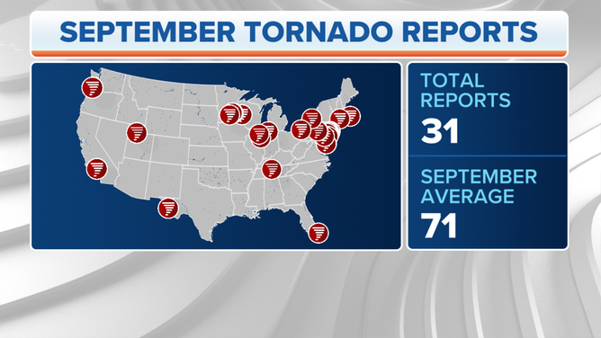 A map showing the U.S. and tornado reports for Sept. 2021