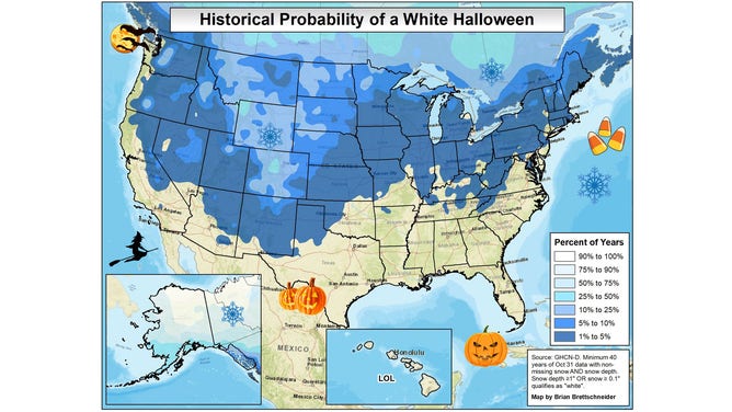 The historical probability of a white Halloween.