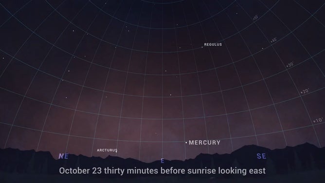 An illustration showing the sky and the planet Mercury