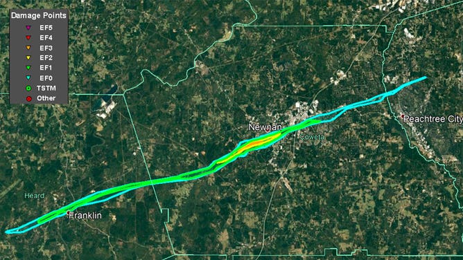 Newnan, Georgia tornado path