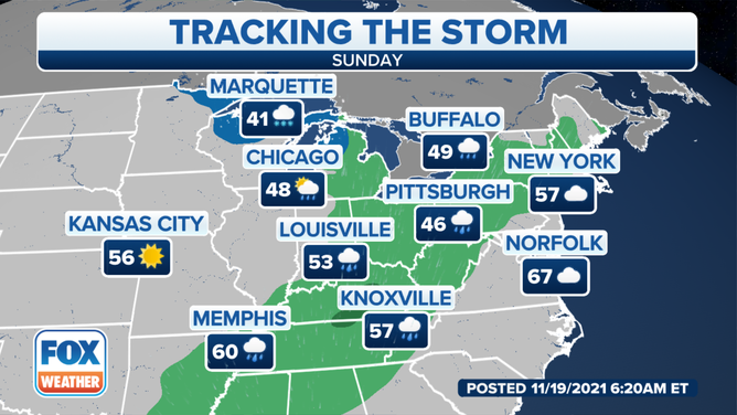 The forecast for Sunday, Nov. 21, 2021.