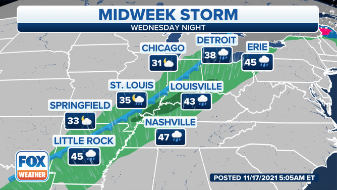 Forecast for Wednesday night, Nov. 17, 2021.