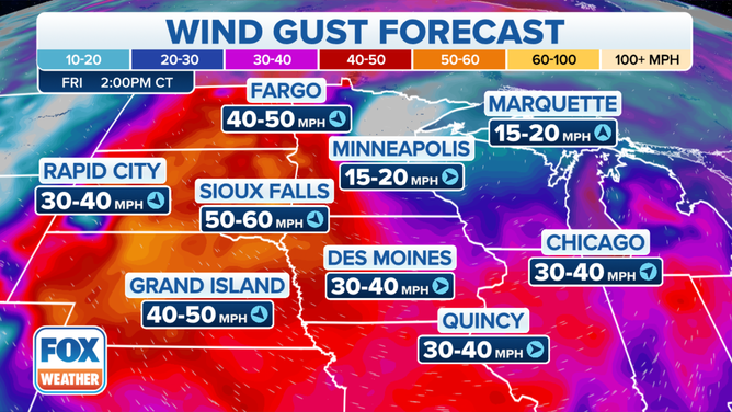 Wind gust forecast on Friday, Nov. 12, 2021.