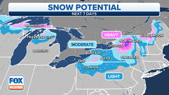 Snow potential over the next seven days.