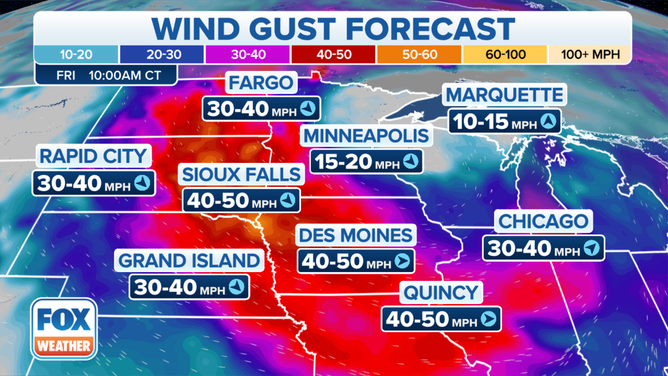 Wind gust forecast on Friday, Nov. 12, 2021.