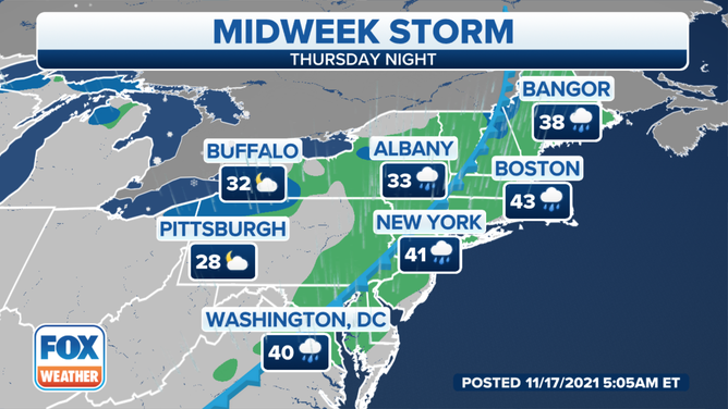 Forecast for Thursday night, Nov. 18, 2021.