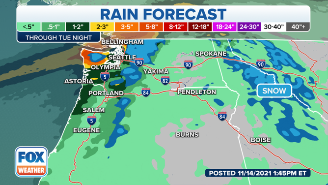 Rain forecast through Tuesday, Nov. 16, 2021.