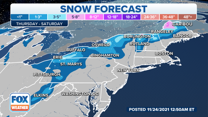 Snow forecast through Saturday, Nov. 27, 2021