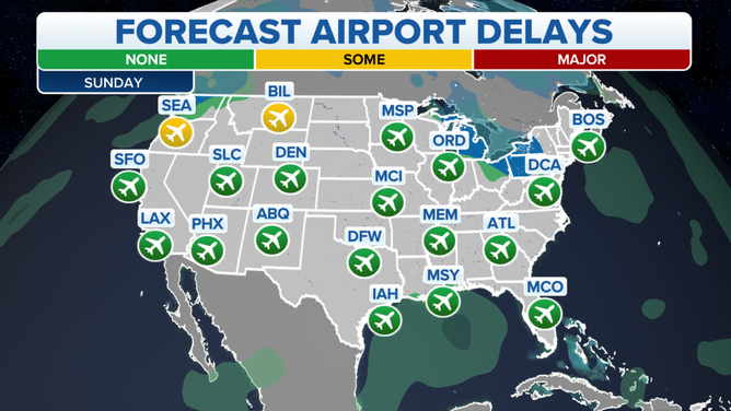 Forecast airport delays Sunday, Nov. 28, 2021.