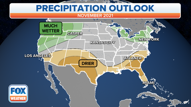 November 2021 precipitation outlook issued by NOAA's Climate Prediction Center.