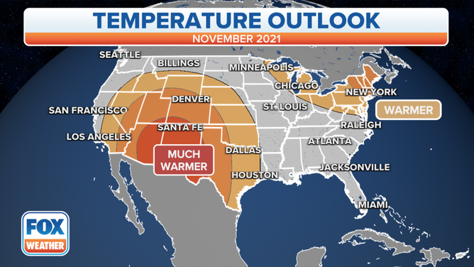 November 2021 temperature outlook issued by NOAA's Climate Prediction Center.