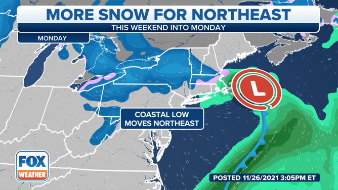 Storm setup as coastal low moves northeast