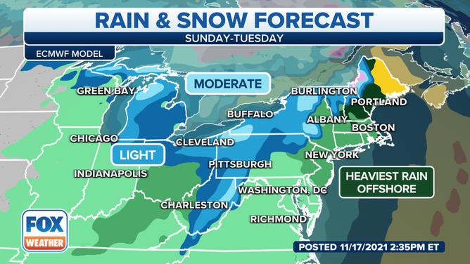 Rain/snow outlook Sunday through Tuesday.