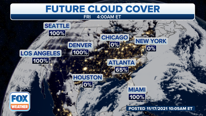 Partial lunar eclipse viewing forecast for Friday morning.