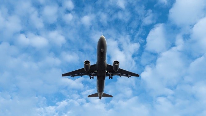 Topshot of a plane in flight.