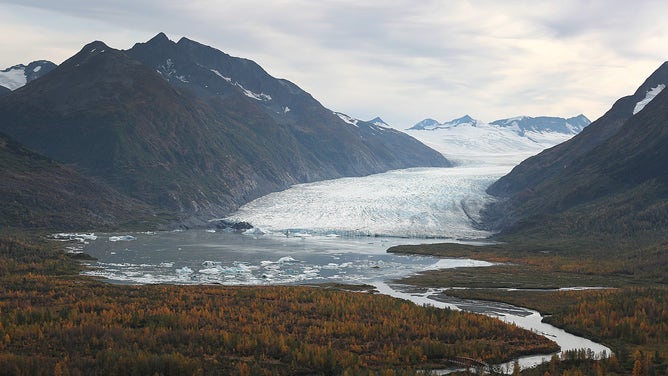 A glacier is seen in the Kenai Mountains near Primrose, Alaska.