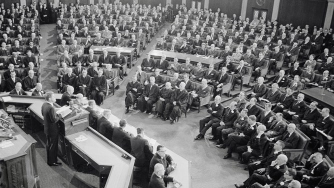 President John F. Kennedy gives his first State of the Union Address to a joint session of Congress.