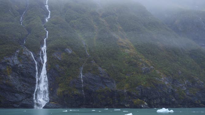 A waterfall near Surprise Glacier, located northwest of Anchorage, Alaska.