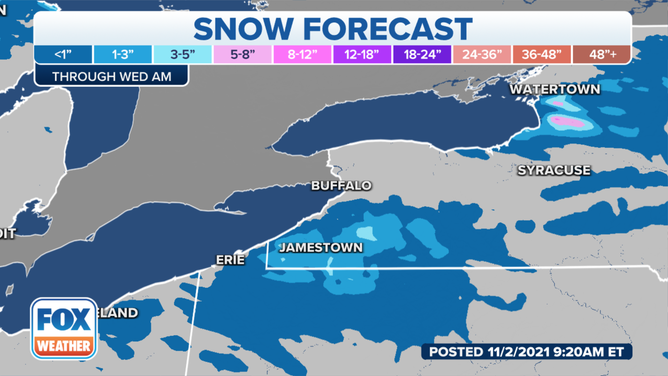 Lake-effect snow forecast through Wednesday, Nov. 3, 2021.