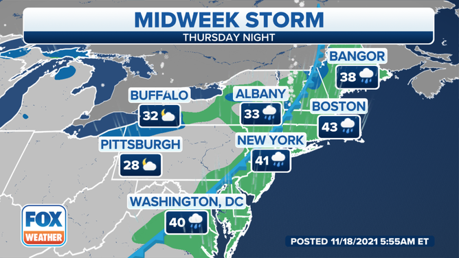 Forecast for Thursday night, Nov. 18, 2021.