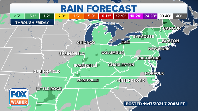 Rainfall forecast through Friday, Nov. 19, 2021.