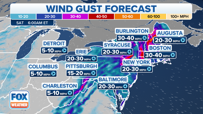 Wind gust forecast Saturday morning, Nov. 27, 2021.