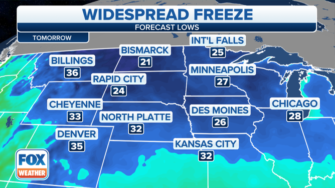 Forecast low temperatures Tuesday morning, Nov. 2, 2021.