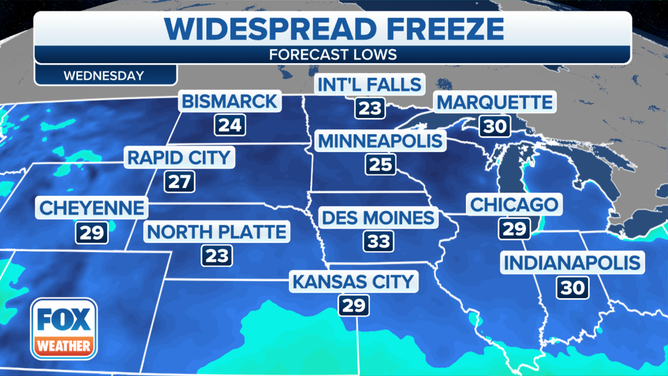 Forecast low temperatures Wednesday morning, Nov. 3, 2021.