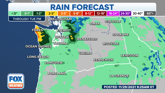 Rain forecast through Tuesday, Nov. 30, 2021.