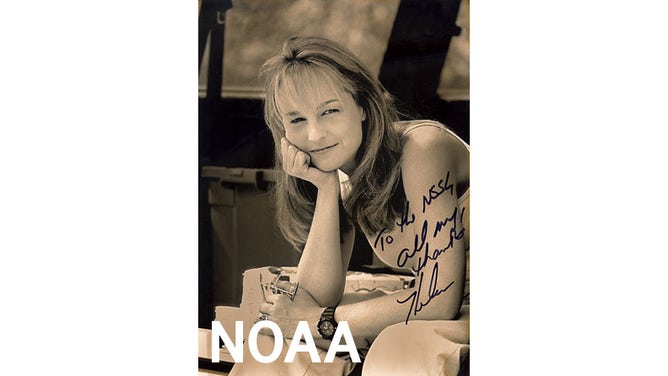 "Twister" co-star Helen Hunt gave this autographed photo to NOAA's National Severe Storms Laboratory staff during filming.