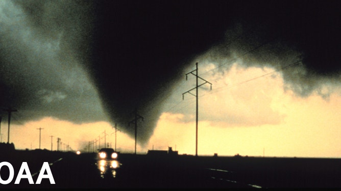 The day they arrived in Oklahoma to begin filming, most of the "Twister" cast, including star Bill Paxton, went storm chasing with NOAA researchers participating in the VORTEX field project designed to study tornadoes like this one. Though the cast didn't see any tornadoes that day, VORTEX scientists took measurements of this one that occurred June 2, 1995, south of Dimmitt, Texas.