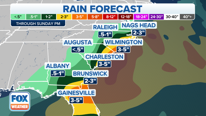 Southeast rainfall forecast through Sunday Nov. 7, 2021.