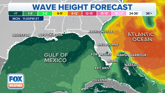 The wave height forecast for Crew-2 Dragon splashdown zones around Florida.