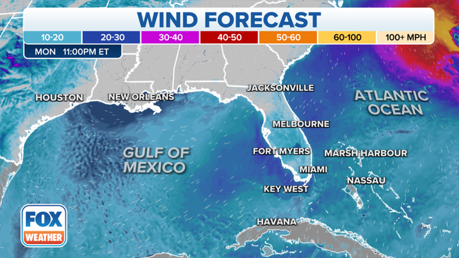 The wind forecast for Crew-2 Dragon splashdown zones around Florida.