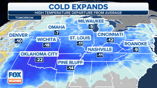 Forecast highs compared to average on Tuesday, Nov. 2, 2021.