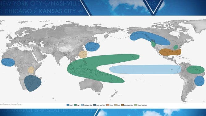 Typical wintertime impacts of La Niña across the world.