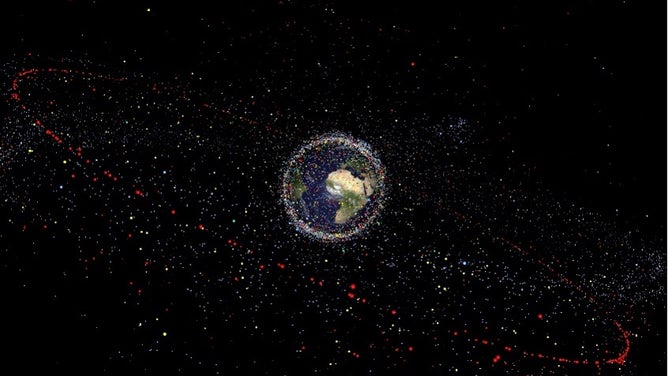 A graphic shows the distribution of space debris.