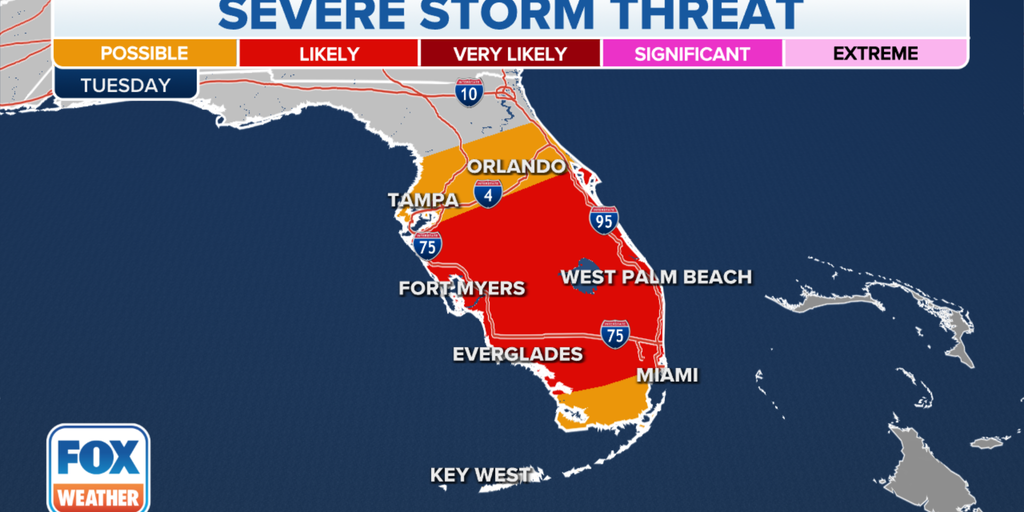 Severe thunderstorms, including tornadoes, threaten Florida on Tuesday ...