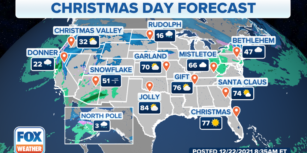 Christmas weather Forecasts for 10 towns across America with festive names