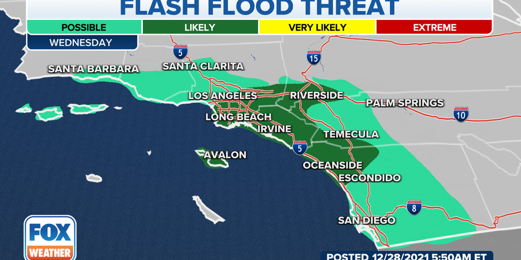 Flash flooding likely in Los Angeles area Wednesday