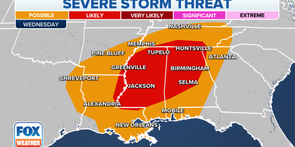 Severe weather threat for the South on Wednesday | Fox Weather