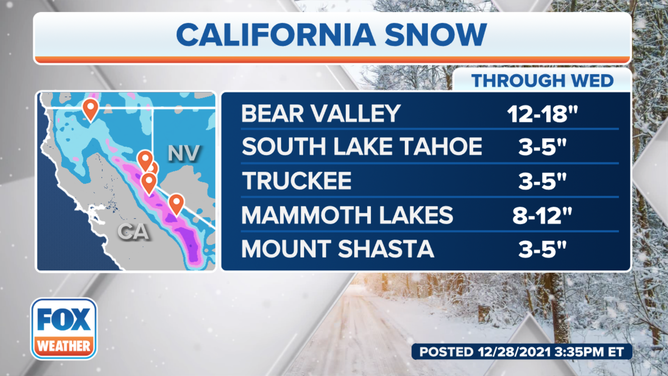 Snow forecast through Wednesday, Dec. 29, 2021.