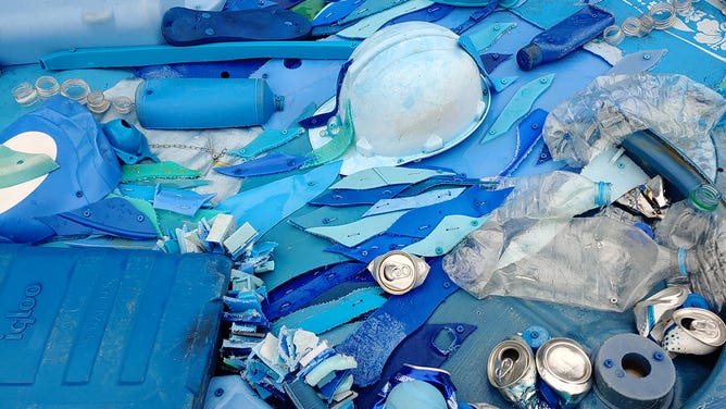 Washed ashore bald eagle sculpture