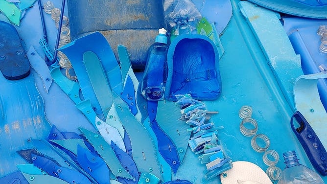 Washed ashore bald eagle sculpture