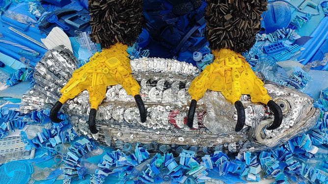 Washed ashore bald eagle sculpture