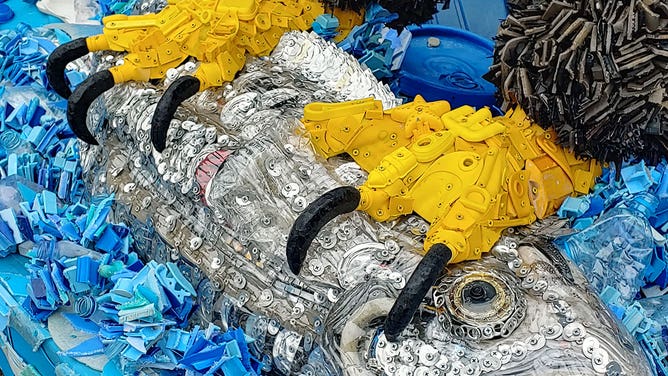 Washed ashore bald eagle sculpture