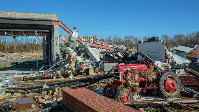 The Grain and Forage Center of Excellence at the University of Kentucky Research and Education Center was damaged by a powerful tornado in December 2021.