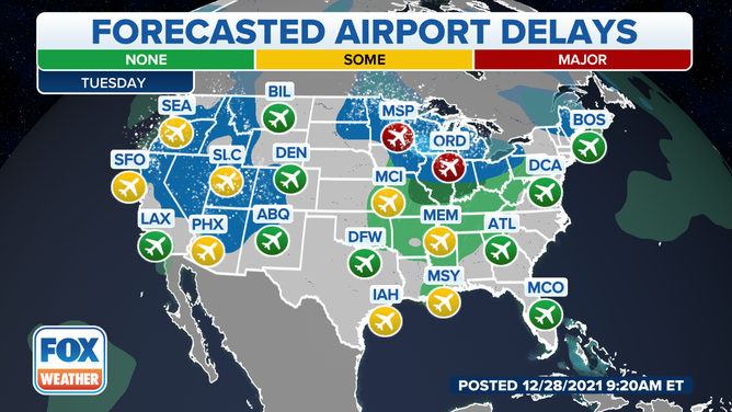 Airport delays forecast for Tuesday, Dec. 28.