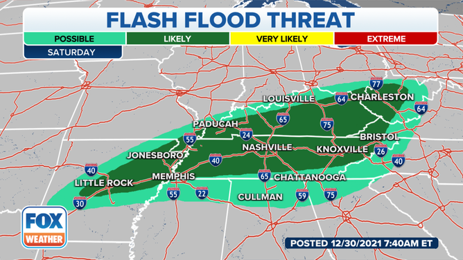 Flash flood threat on Saturday, Jan. 1, 2022.